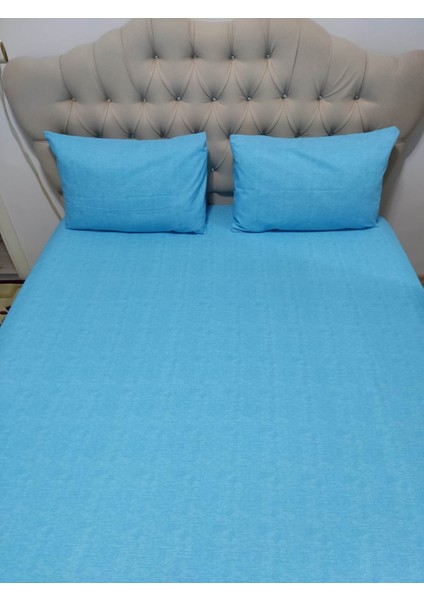 Çift Kişilik Ranforce Turkuaz Lastikli Çarşaf + 2 Adet Yastık Kılıfı