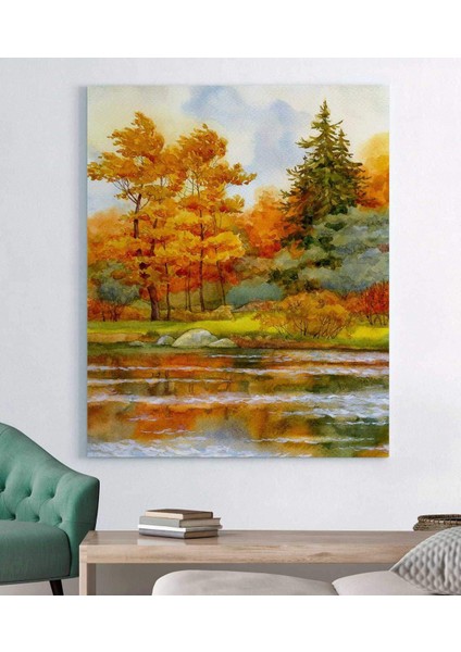 Kanvas Tablo, Göl Kenarında Autumne Ormanı