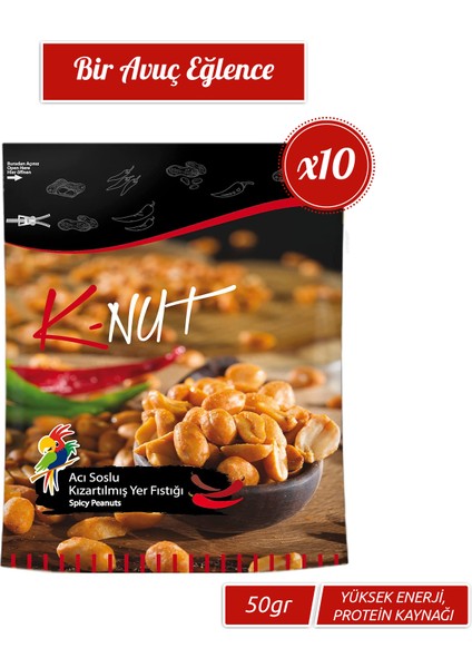 Kuruyemiş K-nut Acı Soslu Kızartılmış Yer Fıstığı 10 x 50 gram