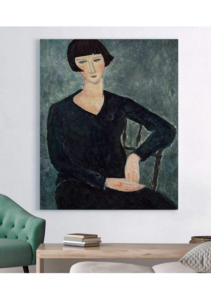 Modigliani'den Mavi Elbiseli Kadın Kanvas Tablo