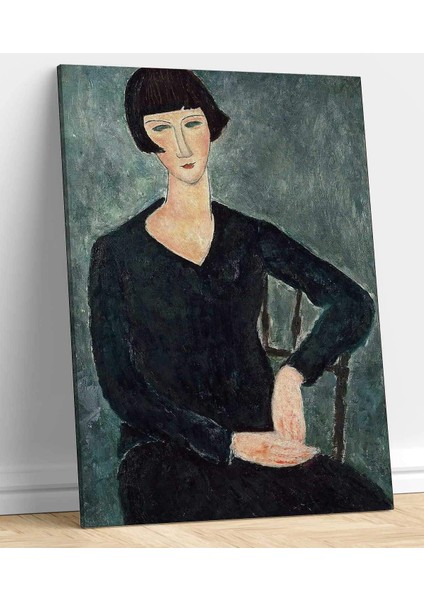 Modigliani'den Mavi Elbiseli Kadın Kanvas Tablo