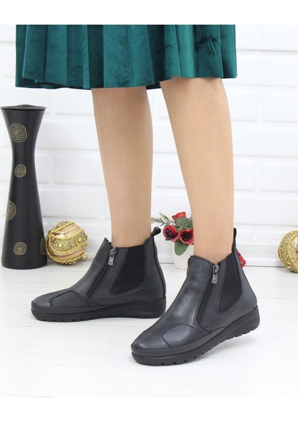 3205 Siyah Deri Çift Fermuarlı Anatomik Kadın Bot fiyatları