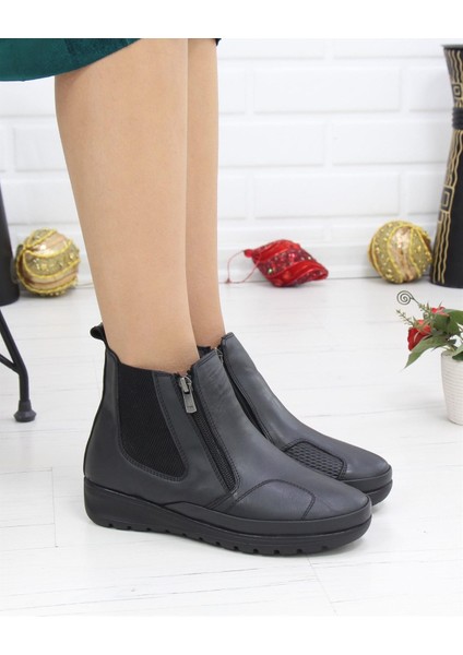 3205 Siyah Deri Çift Fermuarlı Anatomik Kadın Bot modelleri