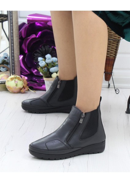 3205 Siyah Deri Çift Fermuarlı Anatomik Kadın Bot fırsatları