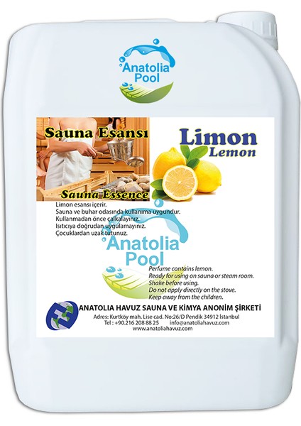 Anatolia Pool Sauna Buhar Esansı Limon 5 Lt. ( Sauna Essence Lemon)