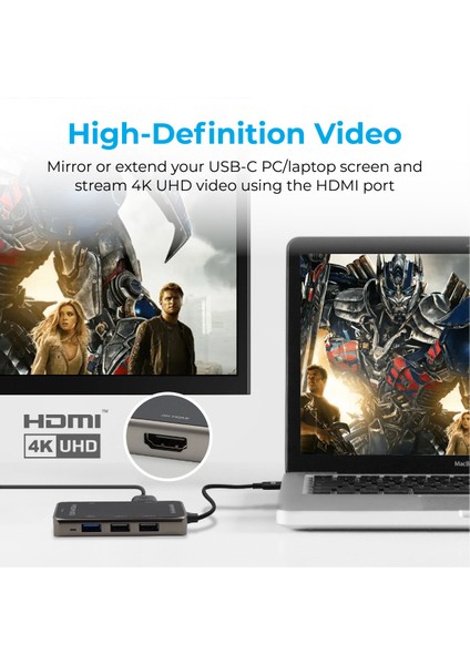 Primehub-Lite - USB Hub Type-C'den, USB, HDMI, Ethernet ve Md&sd Kart Okuyucuyu