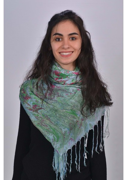 El Dokuması Ebruli Kadın Ipek Şal