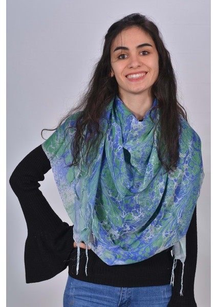 El Dokuması Ebruli Kadın Ipek Şal