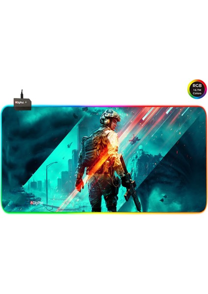 RGB Gaming Oyuncu Mousepad 90X40 XXL Kaymaz Taban BATTLEFİELD 4mm Kalınlık