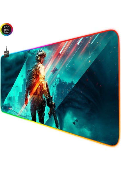 RGB Gaming Oyuncu Mousepad 90X40 XXL Kaymaz Taban BATTLEFİELD 4mm Kalınlık