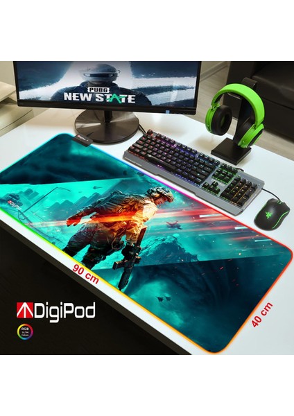 RGB Gaming Oyuncu Mousepad 90X40 XXL Kaymaz Taban BATTLEFİELD 4mm Kalınlık