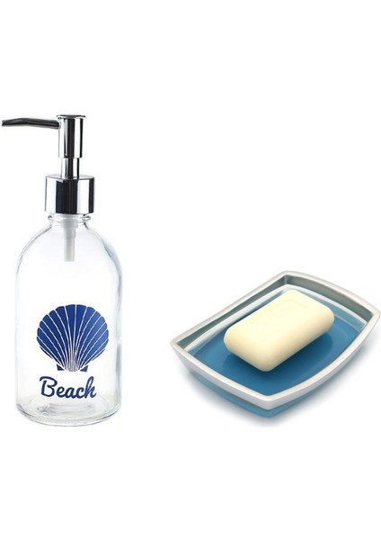Sıvı Sabunluk ve Sabunluk 2'li Banyo Seti Plaj Yazılı