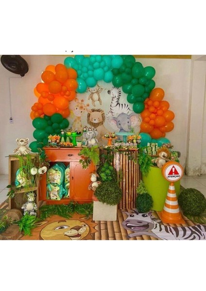 Orman Temalı Parti Balon Konsept Zincir Pastel Turuncu Pastel Mint Yeşili Pastel Koyu Yeşil 100 Adet