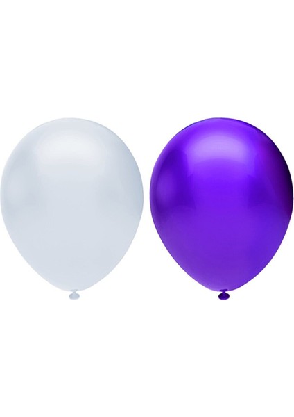 Metalik Balon Seti 20 Adet ( Beyaz, Mor)