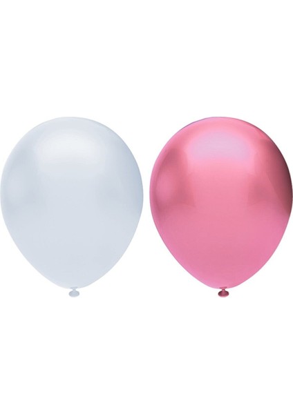 Metalik Balon Seti 20 Adet ( Beyaz, Pembe)