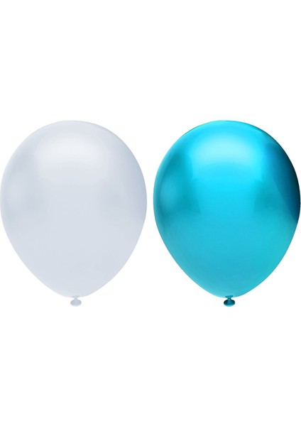 Metalik Balon Seti 50 Adet ( Beyaz, Açık Mavi)