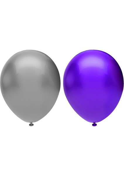 Metalik Balon Seti 100 Adet ( Mor, Gümüş )