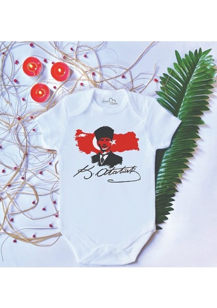 Bebek Baskılı Atatürk Pamuklu Çıtçıtlı Body Zıbın