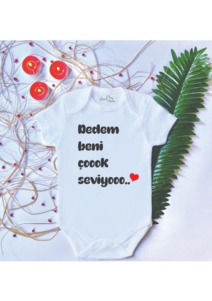 Bebek Baskılı Dedem Beni Çok Seviyo Pamuklu Çıtçıtlı Body Zıbın