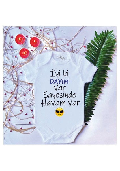 Bebek Baskılı Iyiki Dayım Sayesinde Havam Var Pamuklu Çıtçıtlı Body