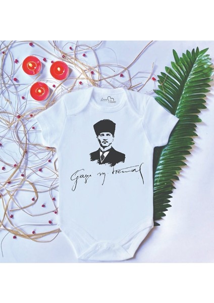 Bebek Baskılı Atatürk Pamuklu Çıtçıtlı Body Zıbın