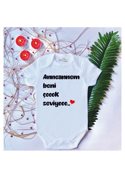 Bebek Baskılı Anneannem Beni Çok Seviyo Pamuklu Çıtçıtlı Body Zıbın