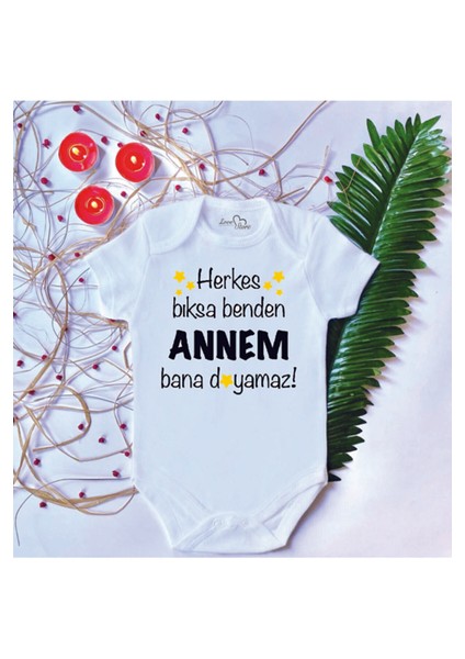 Bebek Baskılı Annem Pamuklu Çıtçıtlı Body Zıbın