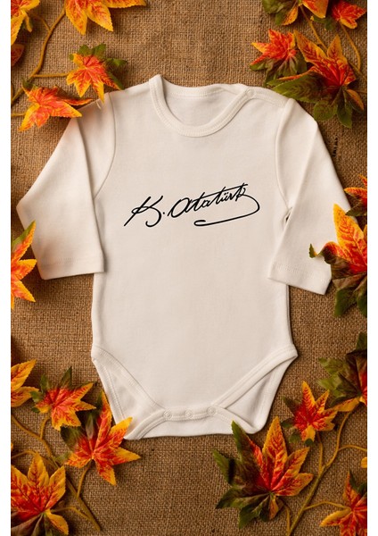 Atatürk Imzalı Organik Baskılı Bebek Body %100