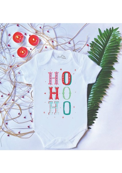 Unisex Bebek Baskılı Yılbaşı Ho Ho Ho Pamuklu Çıtçıtlı Body Zıbın