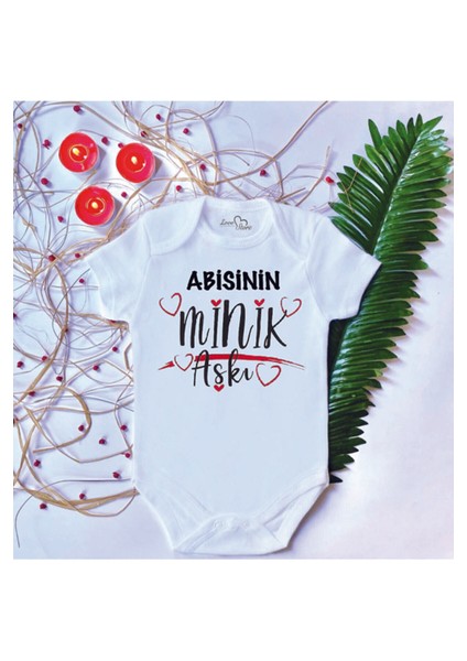 Unisex Bebek Baskılı Abisinin Minik Aşkı Pamuklu Çıtçıtlı Body Zıbın