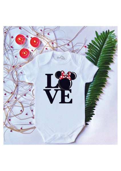 Unisex Bebek Baskılı Mouse Love Pamuklu Çıtçıtlı Body Zıbın