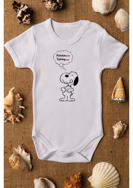Sevimli Köpek Snoopy Organik Baskılı Pamuklu Zıbın