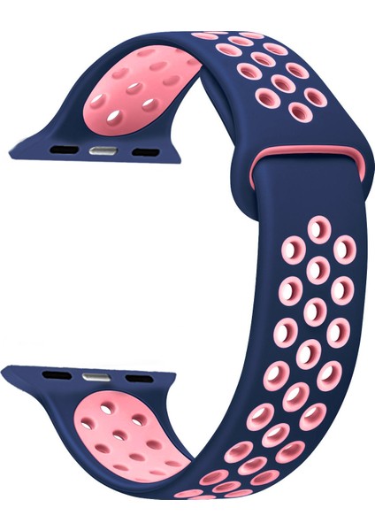 Apple Watch Uyumlu Series 7 41MM Rainbow Sport Band Kordon Lacivert Pembe