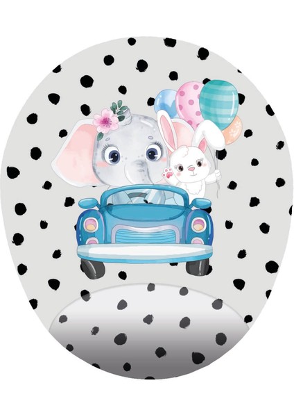 Yavru Fil ve Tavşan - Baskılı Özel Tasarım Oval Mouse Pad