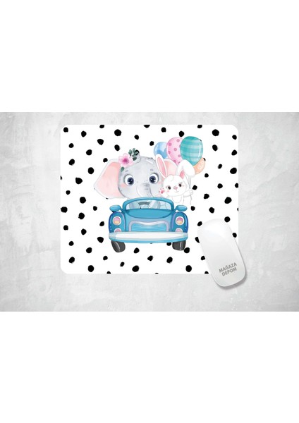 Yavru Fil ve Tavşan - Baskılı Dikdörtgen Özel Mouse Pad