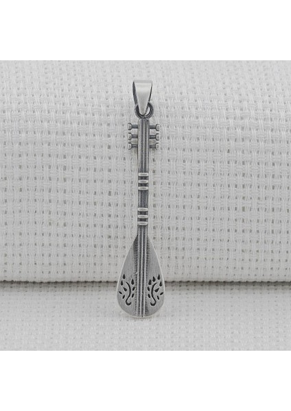 Bağlama Saz Tasarımlı 925 Ayar Gümüş Kolye Ucu