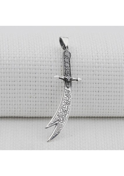 Zülfikar Kılıç Tasarımlı Beyaz Taşlı 925 Ayar Gümüş Kolye Ucu