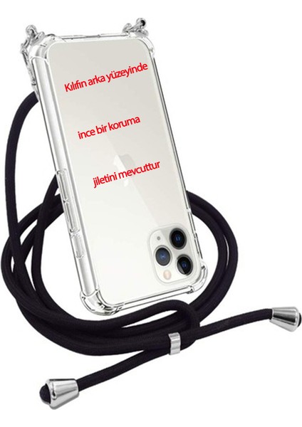 Oppo Reno 5 Lite Kılıf Boyun - Omuz Askılı Köşe Korumalı Lila Ipli Şeffaf Silikon fiyatları