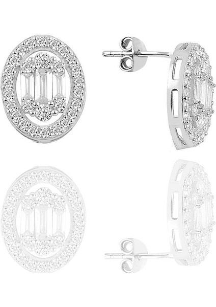 Gümüş Rodyumlu Oval Gümüş Baget Taşlı Kupe