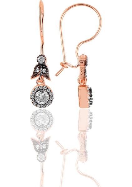 Gümüş Rose Elmas Montürlü Yuvarlak Küpe