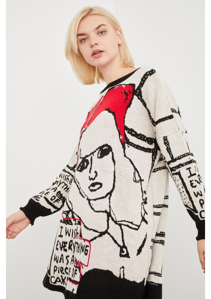 Kadın Desenli Triko Kazak