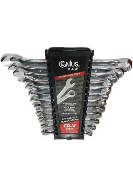 12 Parça Kombine Anahtar Takımı 12'li Düz-Yıldız 6X22 mm 12 Adet 6 mm - 22 mm Kombin Set