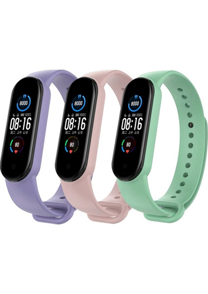 Xiaomi Mi Band 5 ve 6 Uyumlu Kordon Seti 3lü - Nil Yeşili/leylak/rose Gold