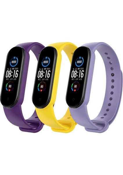 Xiaomi Mi Band 5 ve 6 Uyumlu Kordon Seti 3lü - Leylak/sarı/düz
