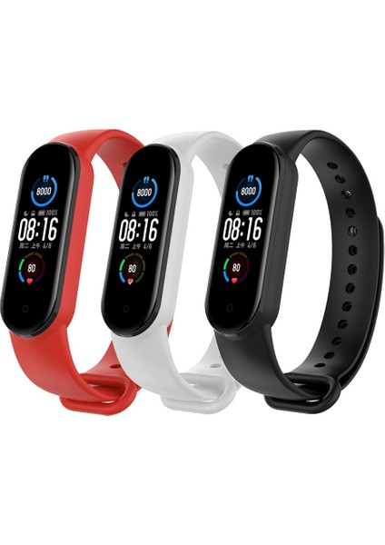 Xiaomi Mi Band 5 ve 6 Uyumlu Kordon Seti 3lü - Kırmızı/beyaz/siyah