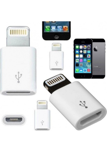 Lightning - Micro USB Adaptörü Dönüştürücü Çevirici