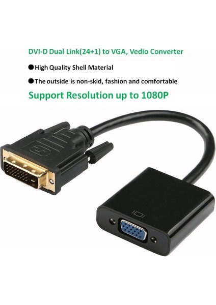 Aktif DVI - VGA Adaptörü Erkek - Dişi Video Dönüştürücü DVI 24 1 25 Pinli Dvi-D - VGA Adaptör Kablosu (Yurt Dışından)