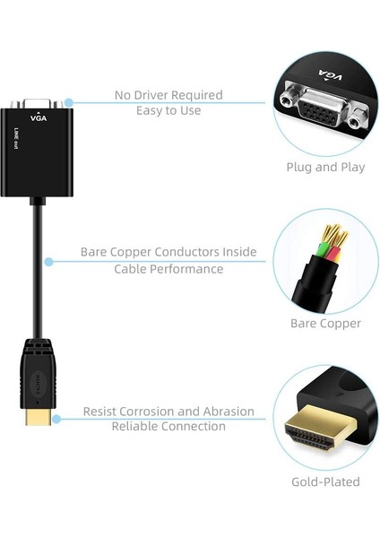 Hd 1080P HDMI Uyumlu VGA Kablosu Dönüştürücü ile Ses Hd'den Vga'ya Kadın Dönüştürücü Adaptörü Tablet Dizüstü Pc Tv Için (Yurt Dışından) fiyatları