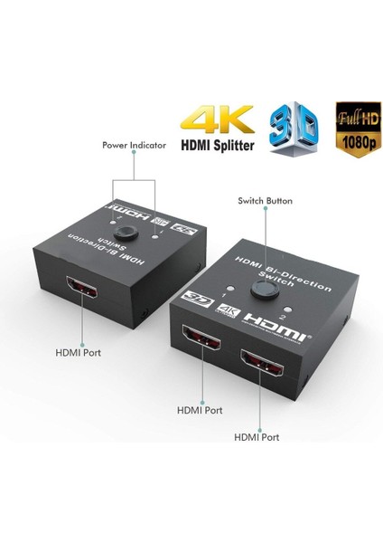 HDMI Splitter Full Hd 1080P 3D 4KX2K Video HDMI Switch Switcher 1x2 2x1 Split 1 In 2 Out Amplifikatör Çift Ekran Hdtv Için (Yurt Dışından)