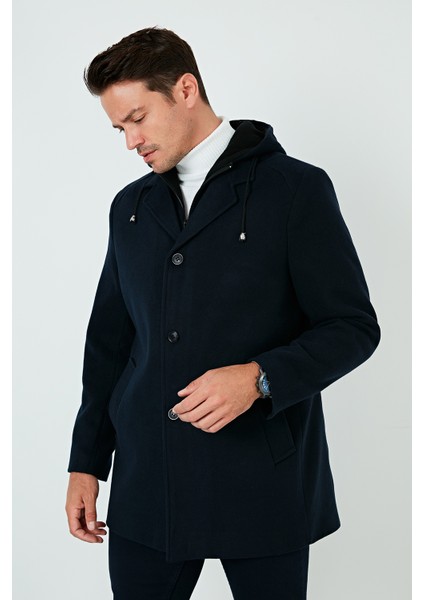 Çıkarılabilir Kapüşonlu Kırçıllı Slim Fit Kaşe Kaban Erkek KABAN 5841013 modelleri